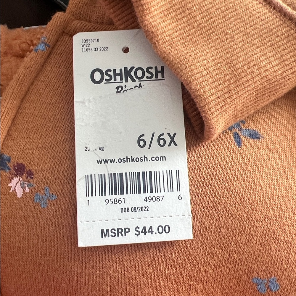 OshKosh B'gosh Heavyweight 6/6x Tan Floral Hoodie - Picture 4 of 4